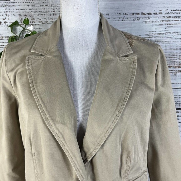 Allen Schwartz ABS Jacket sz Small Gold Sparkle Linen Fringe Boho Wedding Career - Picture 4 of 16